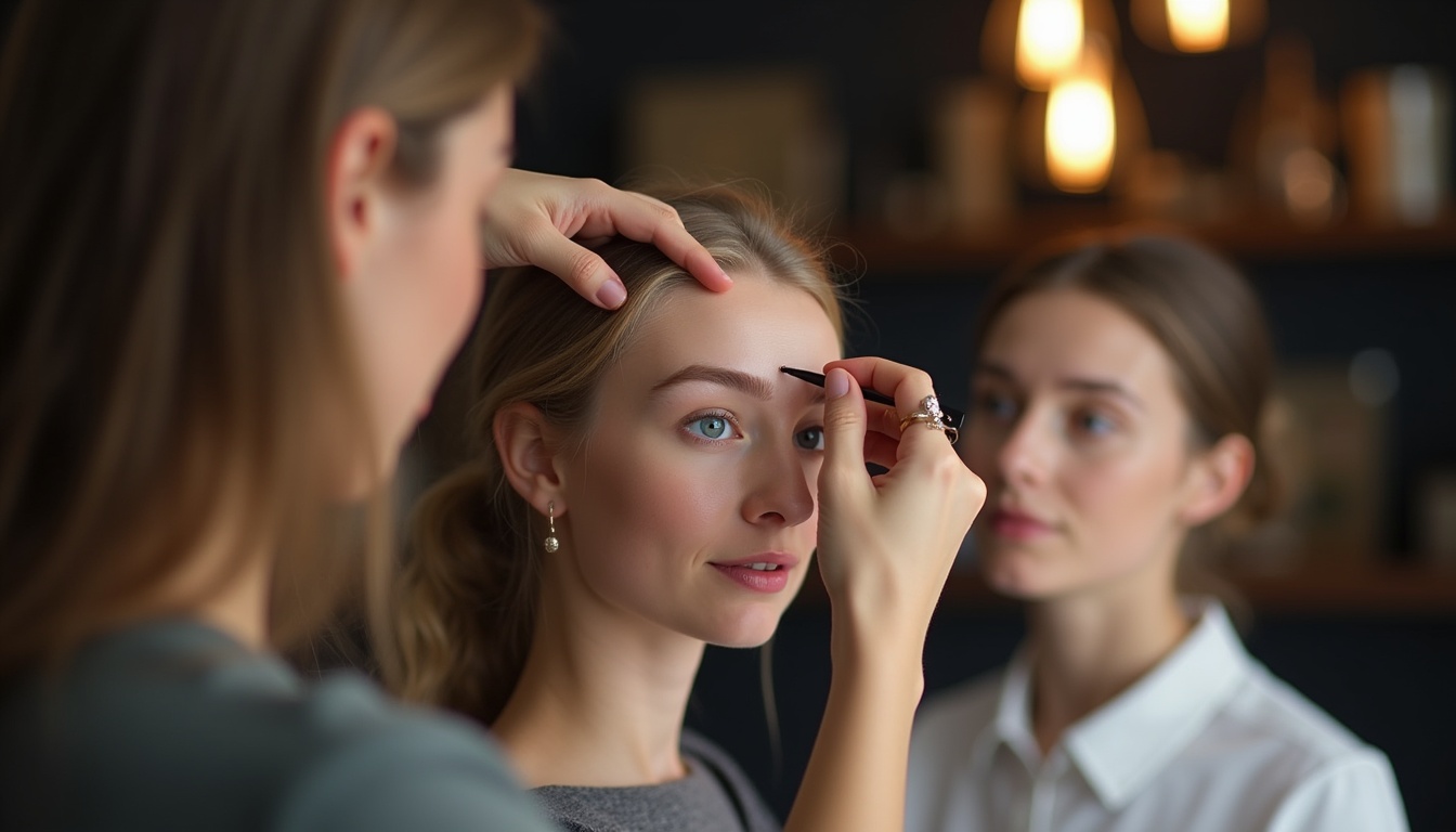 Femeie la un curs de micropigmentare sprancene în București, învățând tehnici avansate