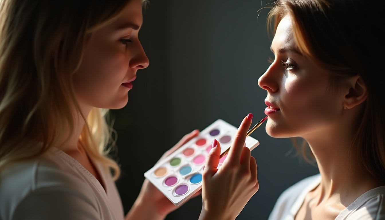 Femeie zâmbind cu buze micropigmentate, evidențiind diverse culori de micropigmentare buze