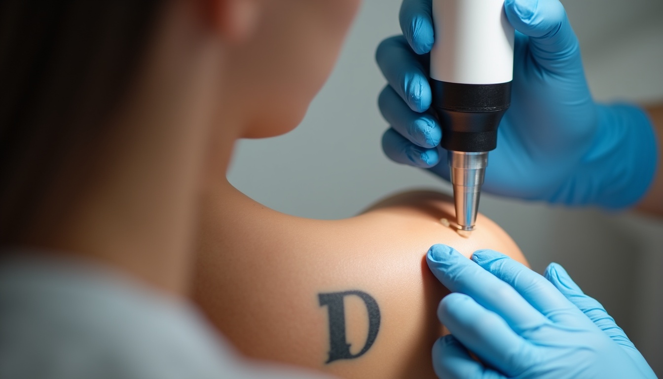 Imagine cu o piele înainte și după îndepărtarea unui tatuaj cu laser, ilustrând procesul de îndepărtare
