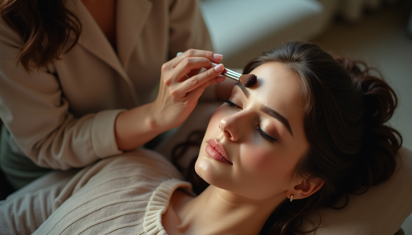 Femeie zâmbind cu sprâncene perfect conturate prin micropigmentare powder