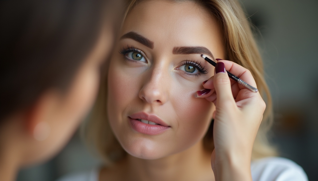 O femeie zâmbind, cu sprancene powder perfect conturate