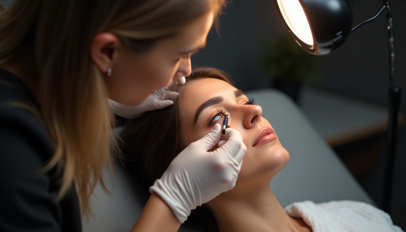 Imagine ilustrativă cu sprâncene perfect conturate printr-un tatuaj fir cu fir, subliniind aspectul natural și prețul