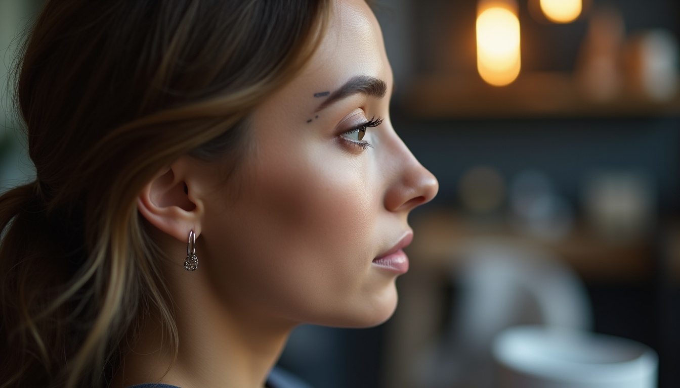 O femeie zâmbitoare cu sprâncene tatuate perfect conturate și definite